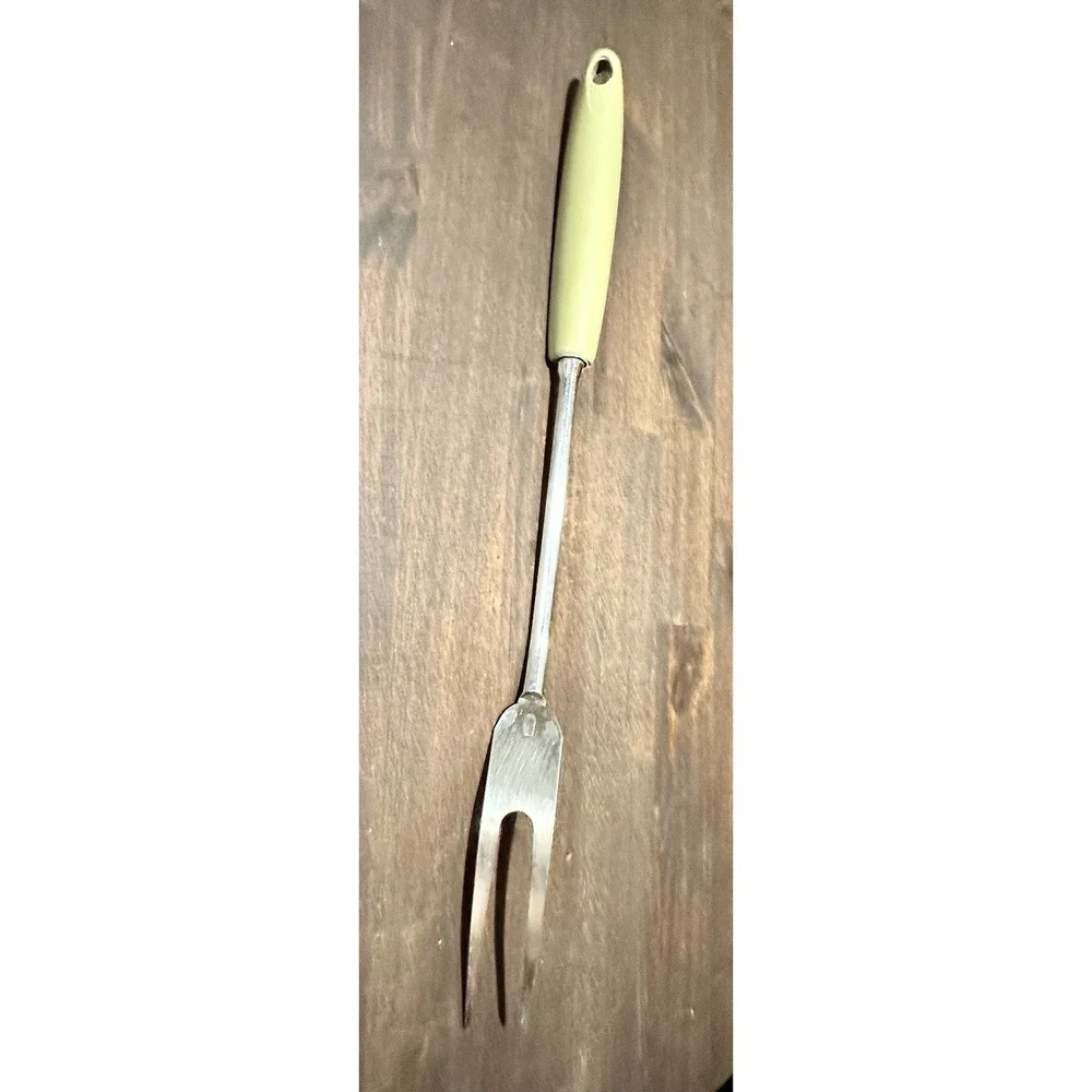 Ekco Chromium Plated Meat Fork - Avacado Green Bakelite Handle USA Vintage
